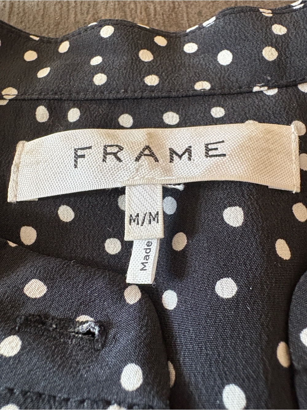 FRAME The Gillian 100% Silk Polka Dot Ruffle Sleeve Blouse Noir Multi Medium - Picture 3 of 7
